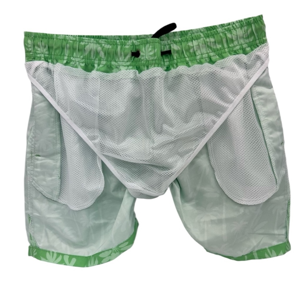 FRANKS mens XL palm tree Sage green print swim shorts trunks w mesh support - Picture 12 of 15